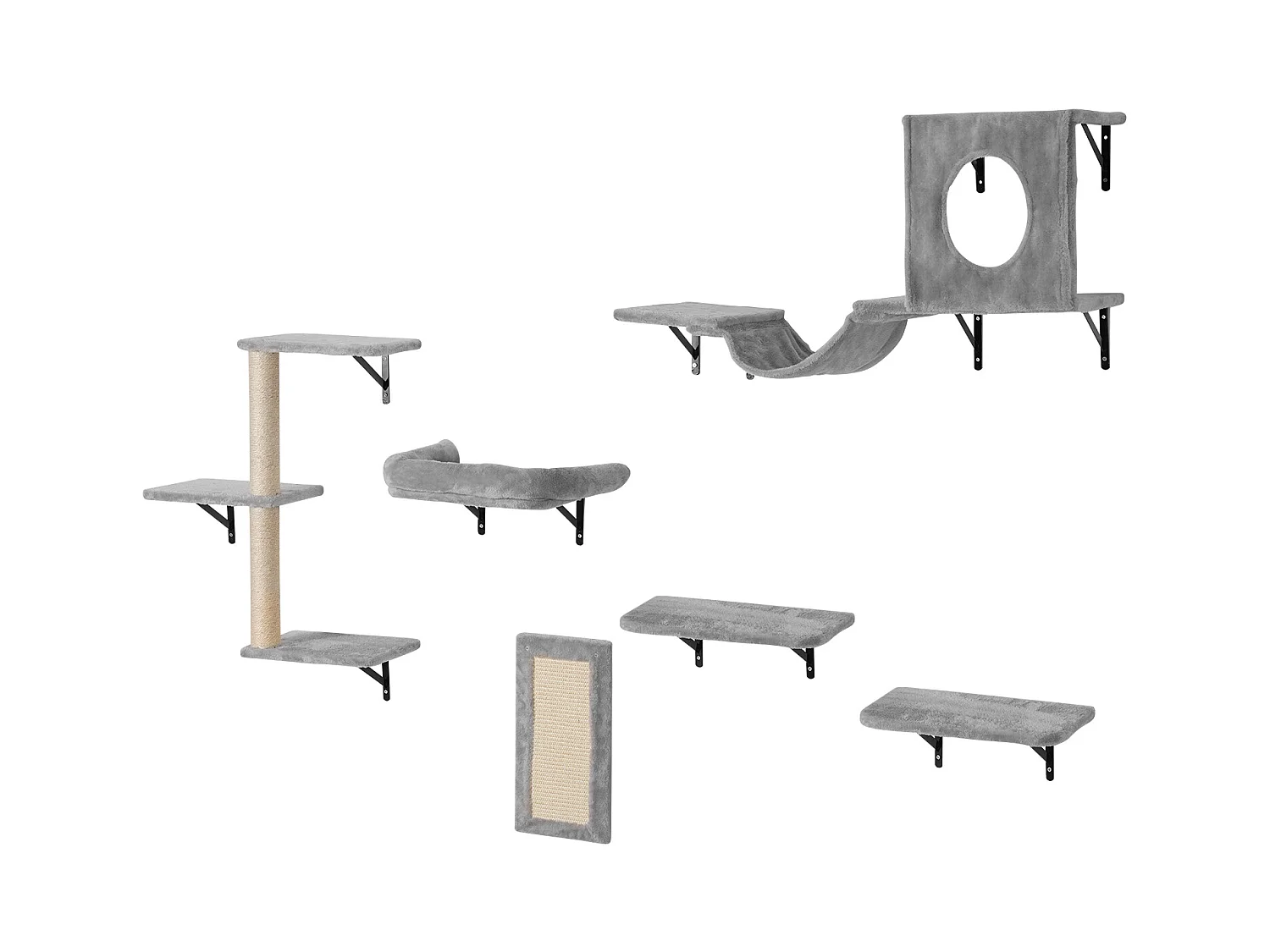 Arbre à chat SucceBuy Étagères Murales pour Arbre à Chat avec Planches de Saut, Hamac, Canapé et Poignée, lot de 6