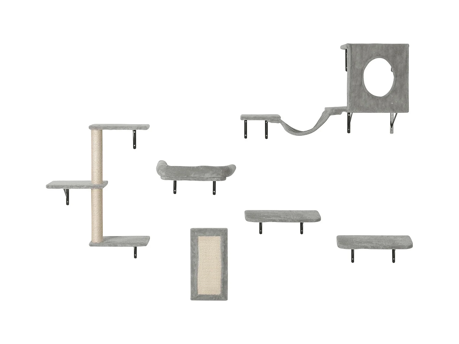 Arbre à chat SucceBuy Étagères Murales pour Arbre à Chat avec Planches de Saut, Hamac, Canapé et Poignée, lot de 6