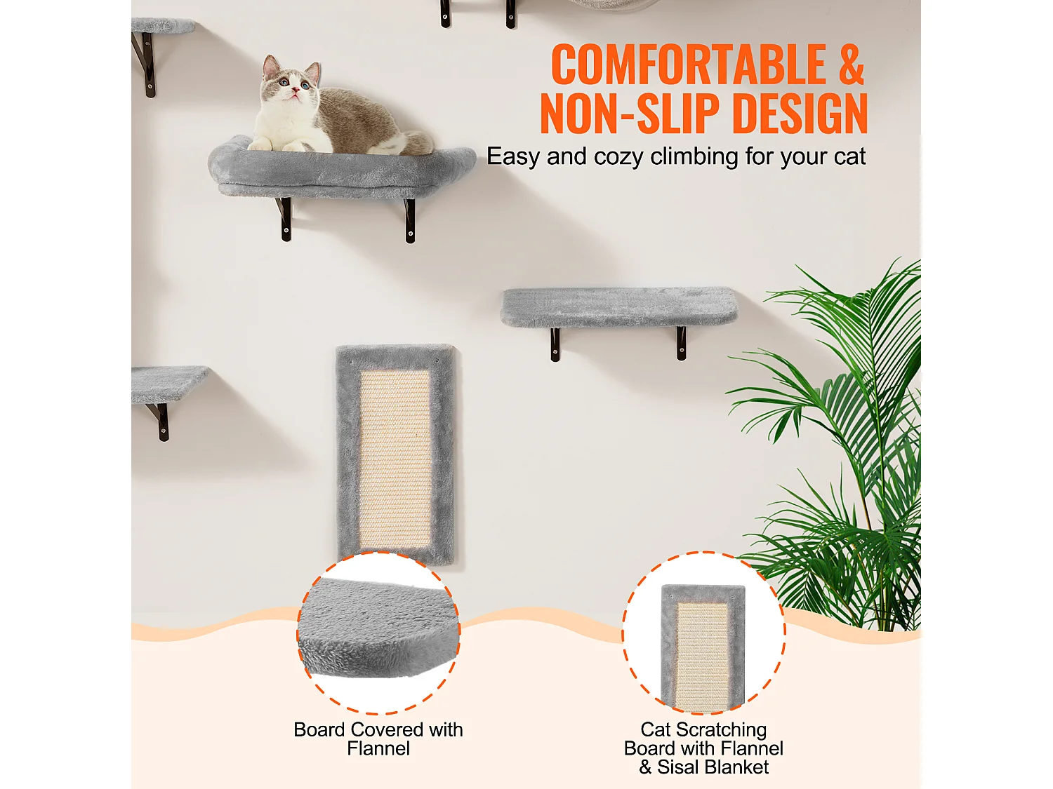 Mensole da parete per gatti SucceBuy con assi per saltare, amaca, divano e impugnatura, set da 6