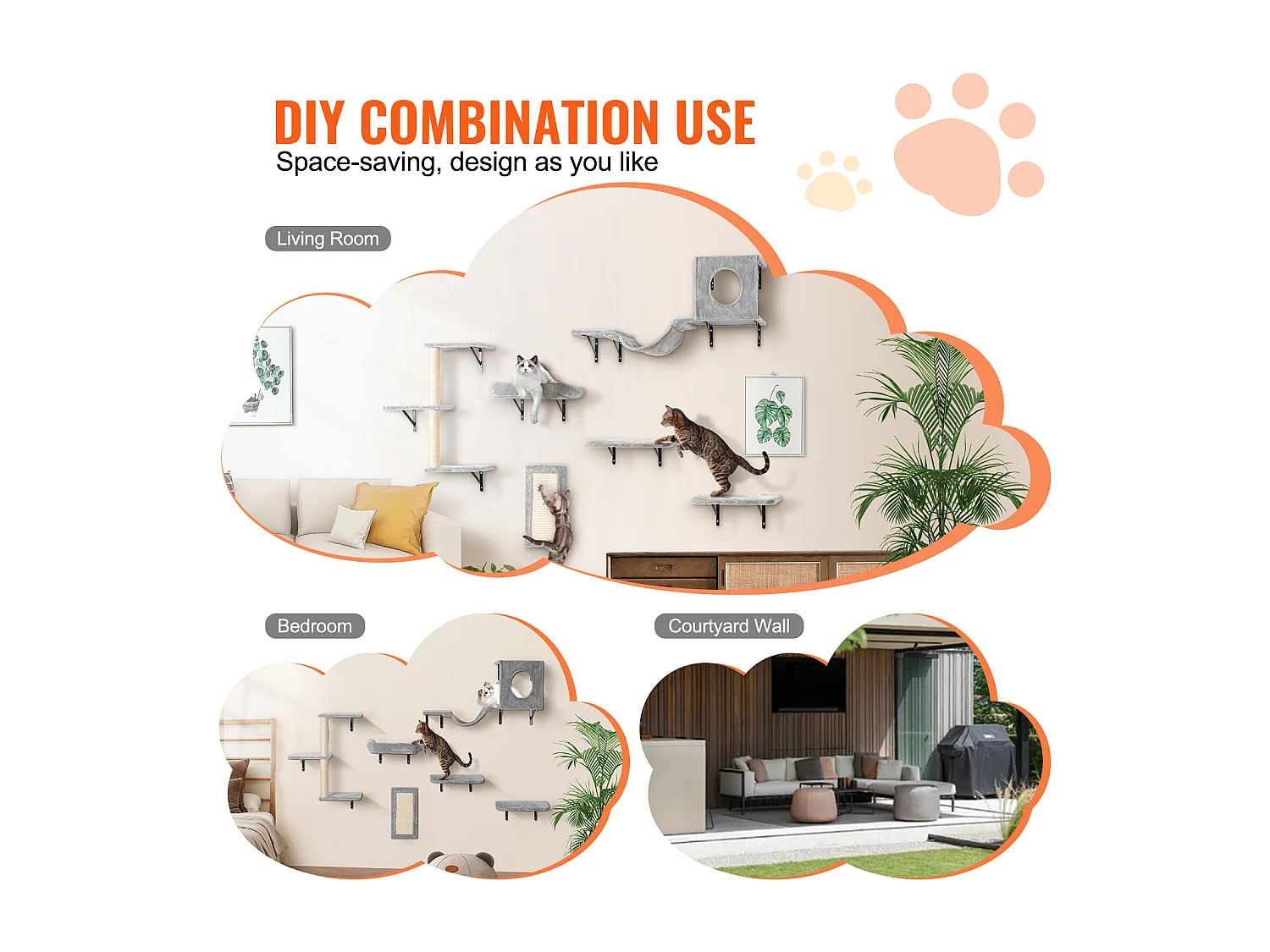 Mensole da parete per gatti SucceBuy con assi per saltare, amaca, divano e impugnatura, set da 6