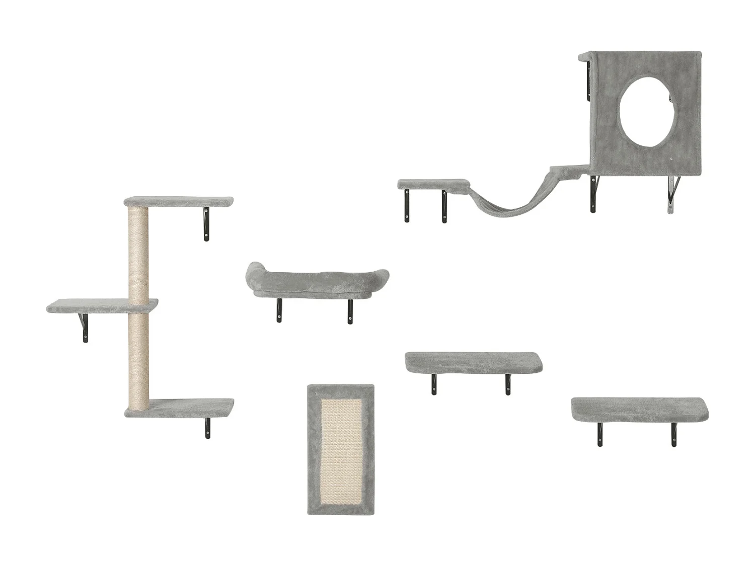 Mensole da parete per gatti SucceBuy con assi per saltare, amaca, divano e impugnatura, set da 6