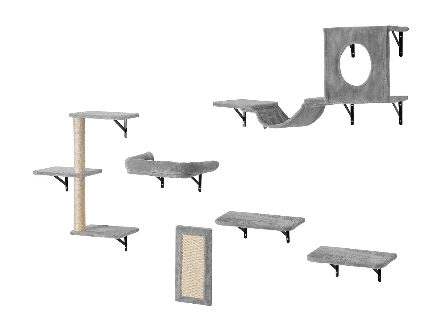 Mensole da parete per gatti SucceBuy con assi per saltare, amaca, divano e impugnatura, set da 6