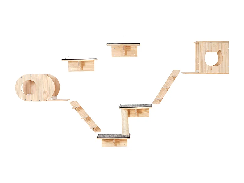 Estantes de pared para gatos de SucceBuy con trampolines, nidos y hamaca, juego de 7