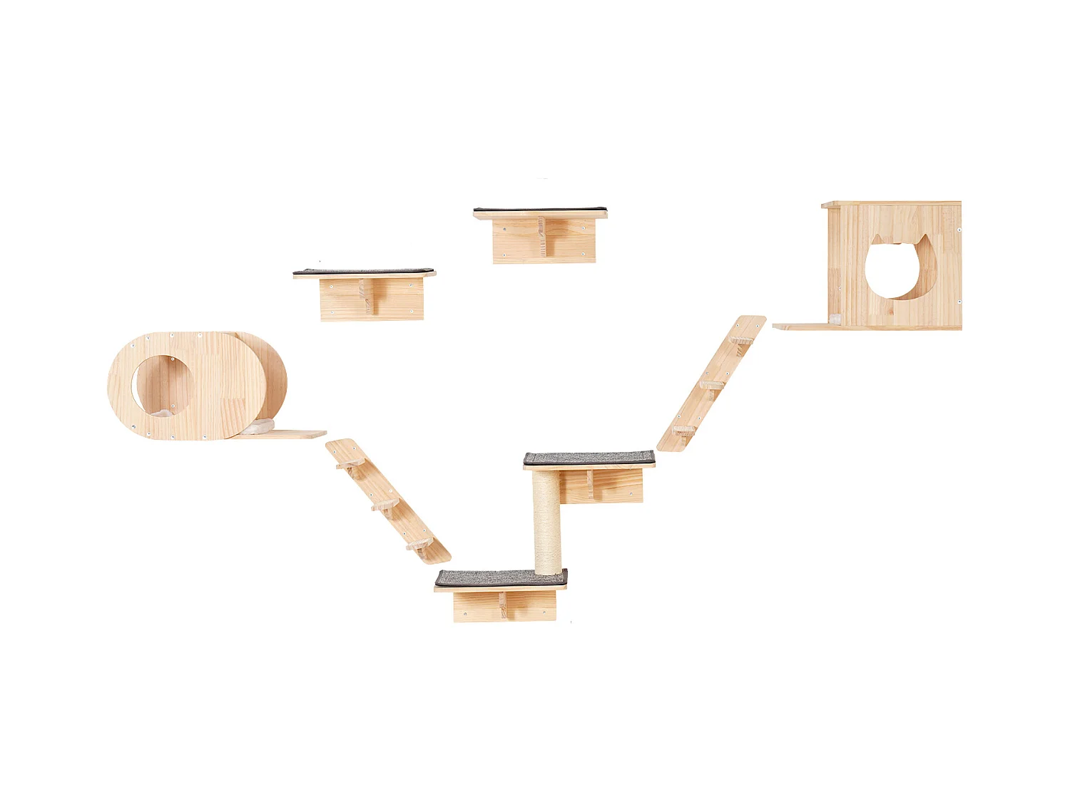 Estantes de pared para gatos de SucceBuy con trampolines, nidos y hamaca, juego de 7