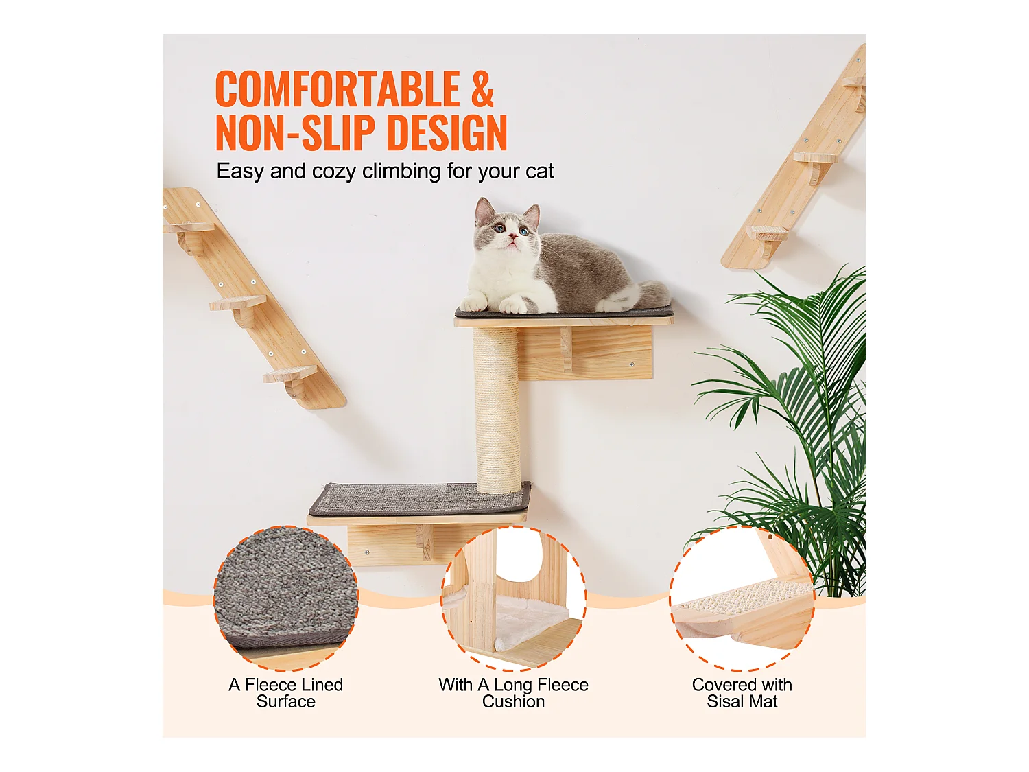 Estantes de pared para gatos de SucceBuy con trampolines, nidos y hamaca, juego de 7