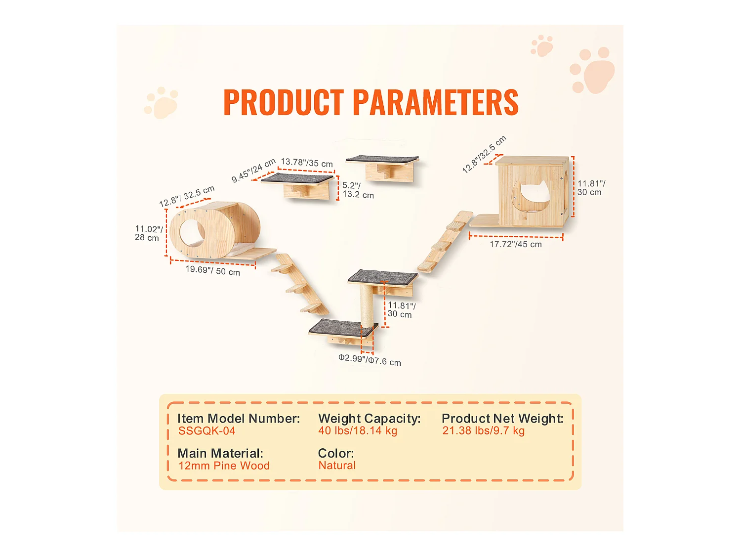 Estantes de pared para gatos de SucceBuy con trampolines, nidos y hamaca, juego de 7