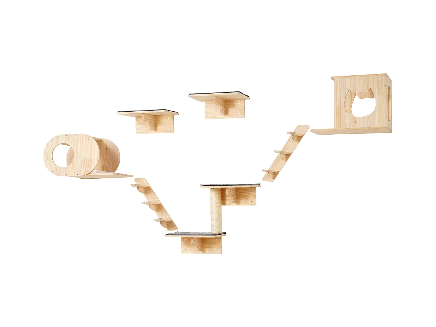 Estantes de pared para gatos de SucceBuy con trampolines, nidos y hamaca, juego de 7