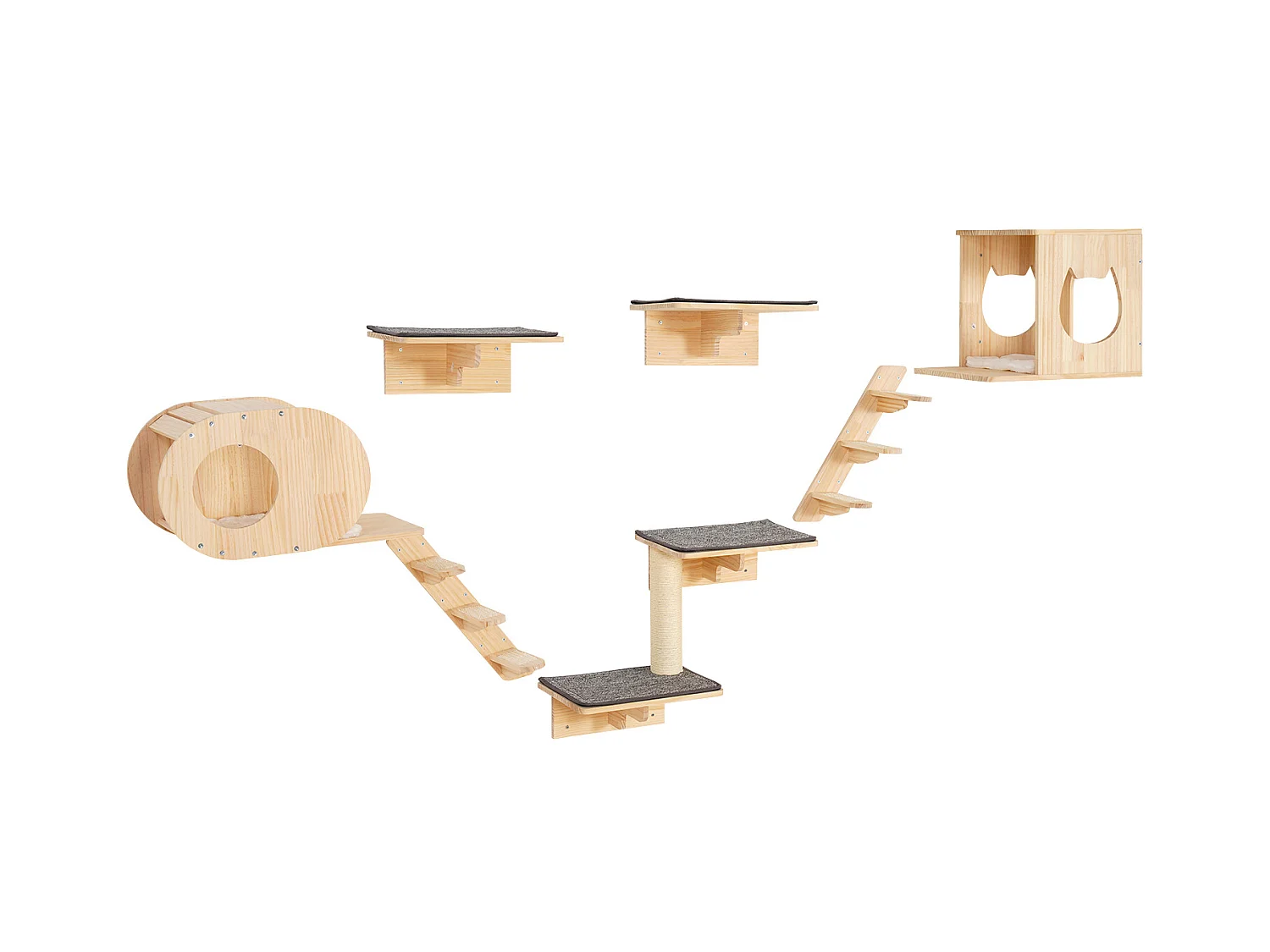 Estantes de pared para gatos de SucceBuy con trampolines, nidos y hamaca, juego de 7