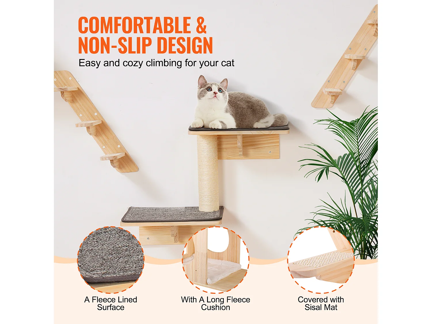 Arbre à Chat SucceBuy Étagères Murales pour Chat avec Planches de Saut, Nids et Hamac, lot de 7