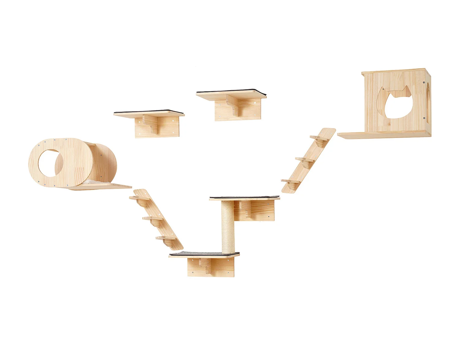 Arbre à Chat SucceBuy Étagères Murales pour Chat avec Planches de Saut, Nids et Hamac, lot de 7