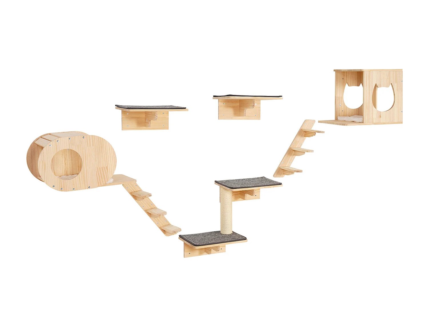 Arbre à Chat SucceBuy Étagères Murales pour Chat avec Planches de Saut, Nids et Hamac, lot de 7