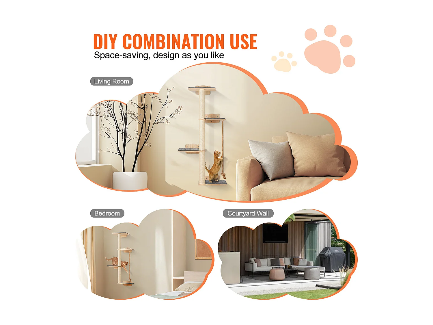 SucceBuy Mensole per alberi per gatti a parete con piattaforme, mobilio per gatti in stile albero