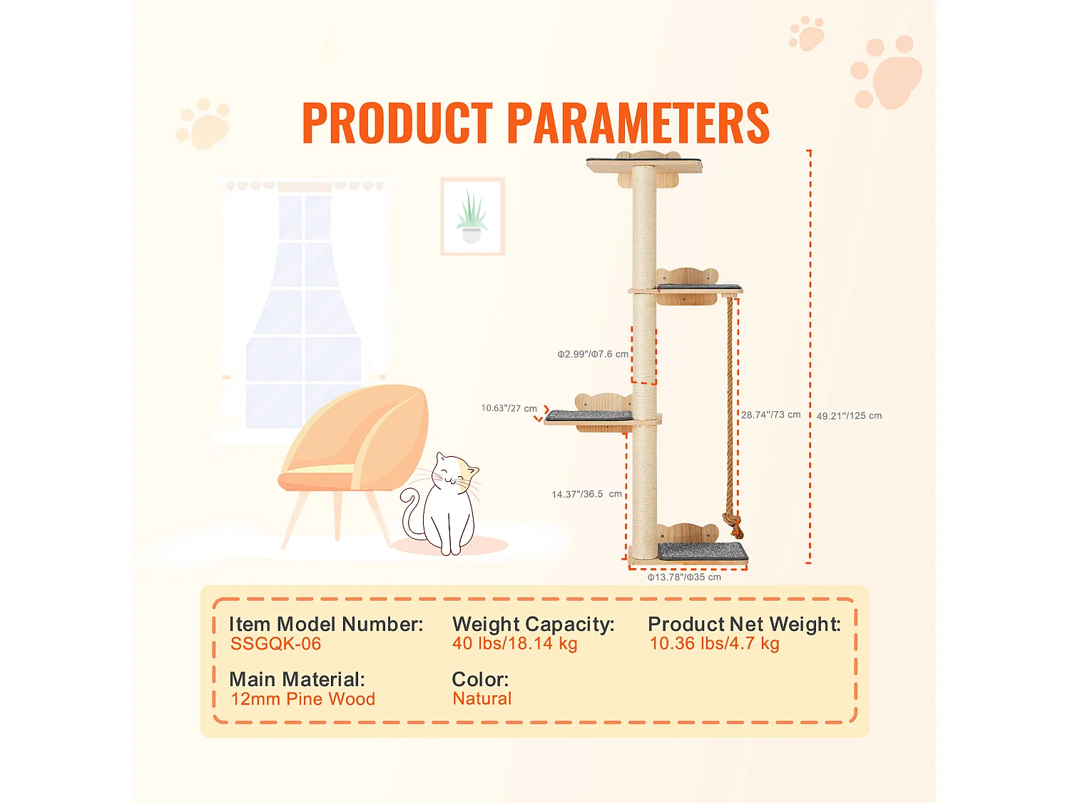 SucceBuy Mensole per alberi per gatti a parete con piattaforme, mobilio per gatti in stile albero