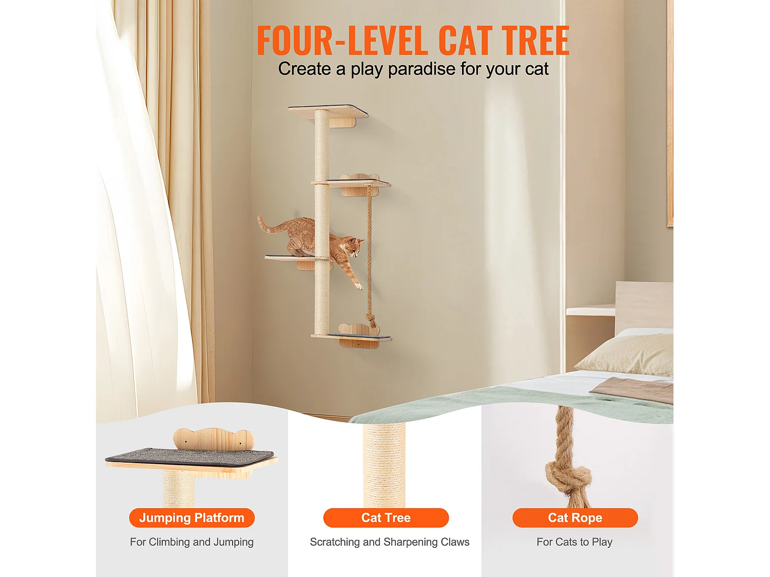Arbre à chat SucceBuy Étagères Murales pour Arbre à Chat avec Plateformes, Meuble pour Chat de Style Arbre
