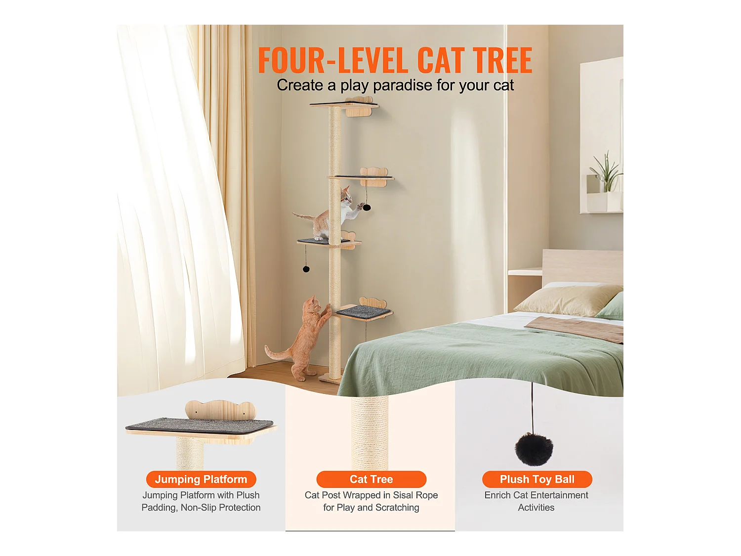 Arbre à chat SucceBuy Étagères Murales pour Arbre à Chat avec Plateformes, Ensemble de Meubles pour Chat en Forme D'arbre