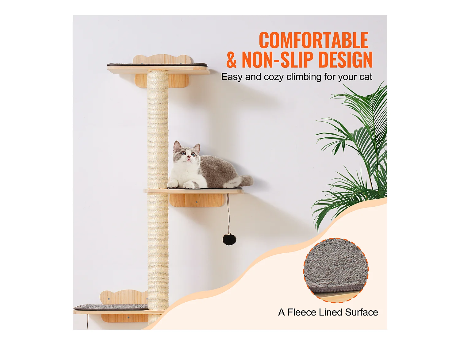 Arbre à chat SucceBuy Étagères Murales pour Arbre à Chat avec Plateformes, Ensemble de Meubles pour Chat en Forme D'arbre