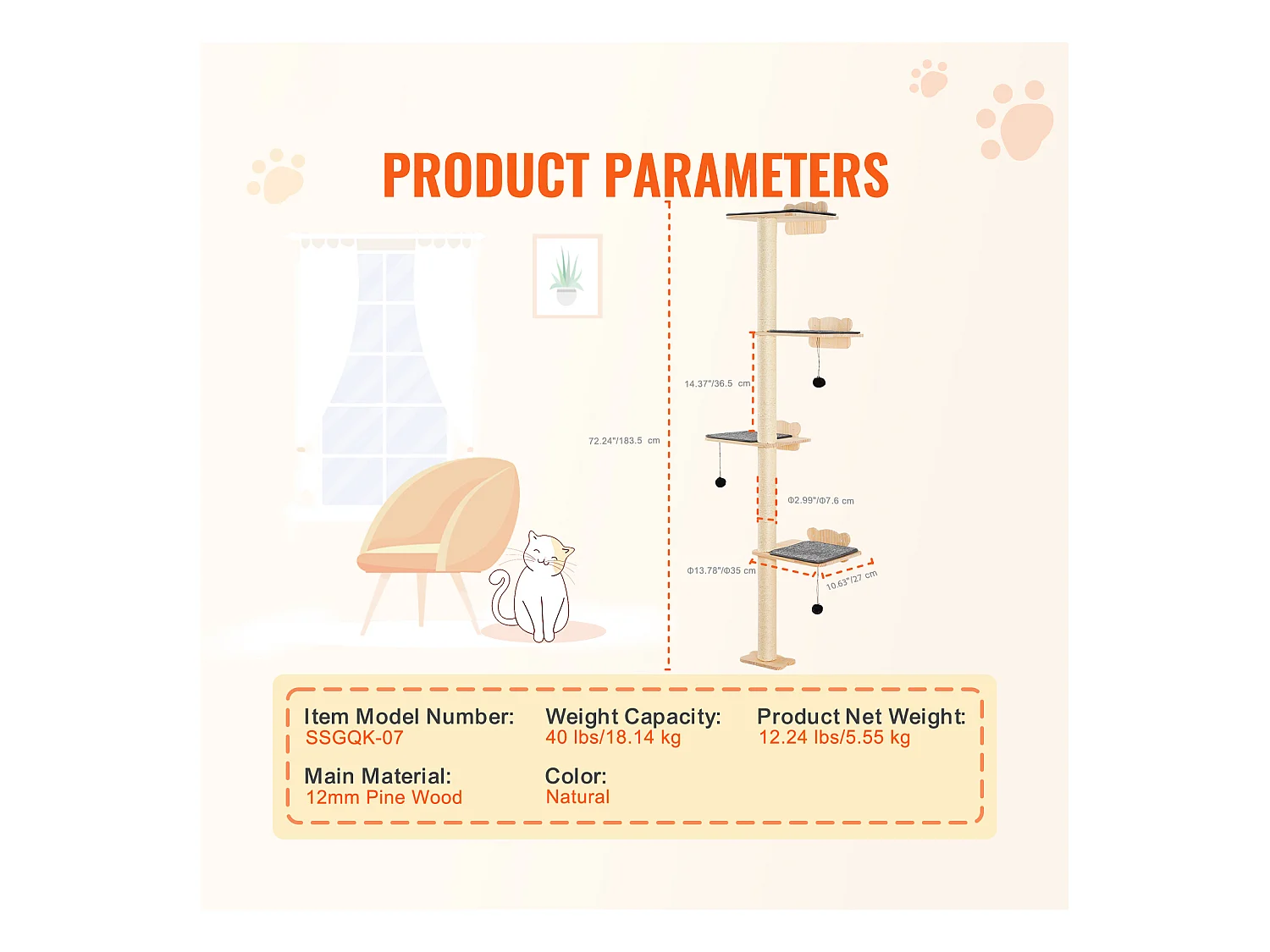Arbre à chat SucceBuy Étagères Murales pour Arbre à Chat avec Plateformes, Ensemble de Meubles pour Chat en Forme D'arbre