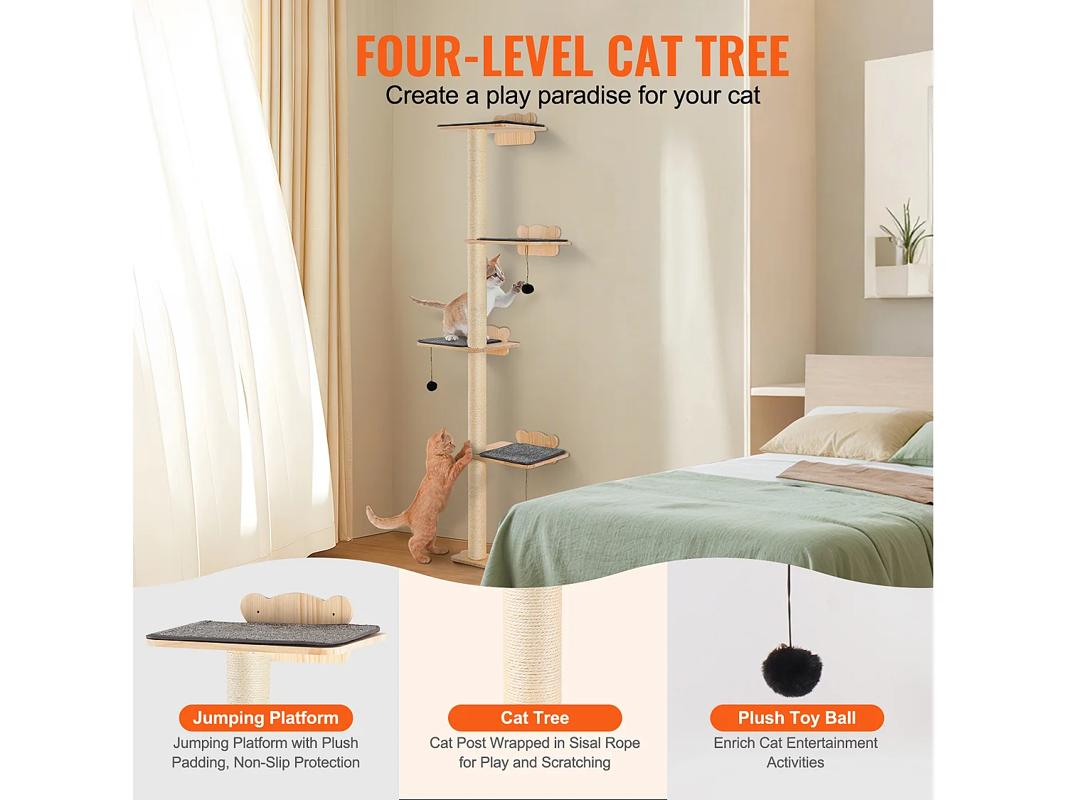 Arbre à chat SucceBuy Étagères Murales pour Arbre à Chat avec Plateformes, Ensemble de Meubles pour Chat en Forme D'arbre