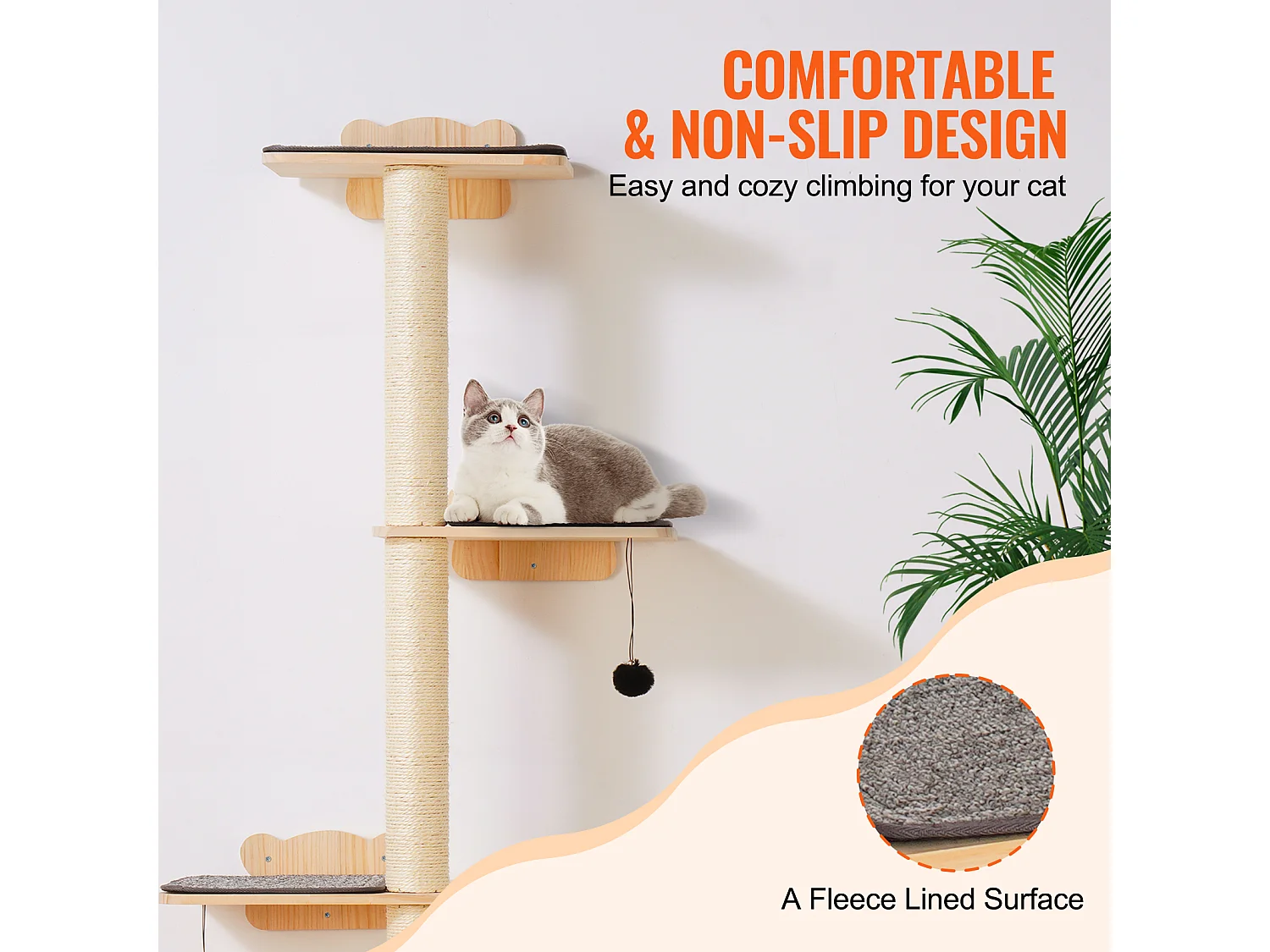 Arbre à chat SucceBuy Étagères Murales pour Arbre à Chat avec Plateformes, Ensemble de Meubles pour Chat en Forme D'arbre