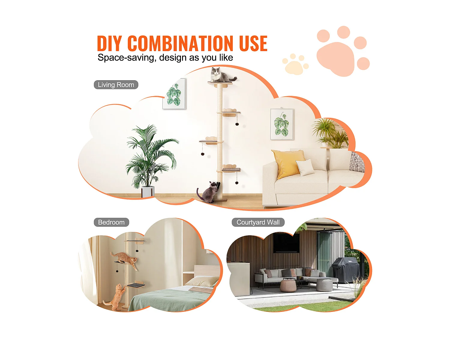 Arbre à chat SucceBuy Étagères Murales pour Arbre à Chat avec Plateformes, Ensemble de Meubles pour Chat en Forme D'arbre