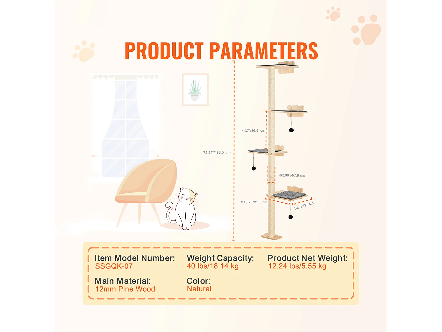 Arbre à chat SucceBuy Étagères Murales pour Arbre à Chat avec Plateformes, Ensemble de Meubles pour Chat en Forme D'arbre
