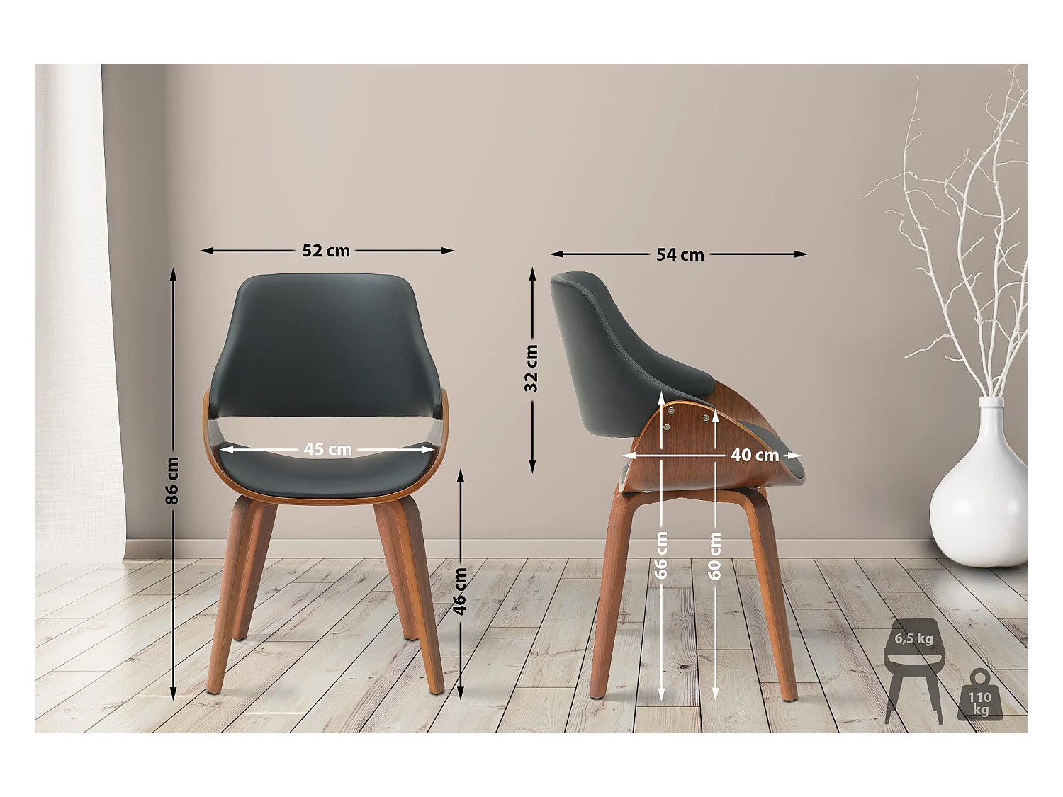 chaise salle à manger - Similicuir - Noyer / Noir - Vangale