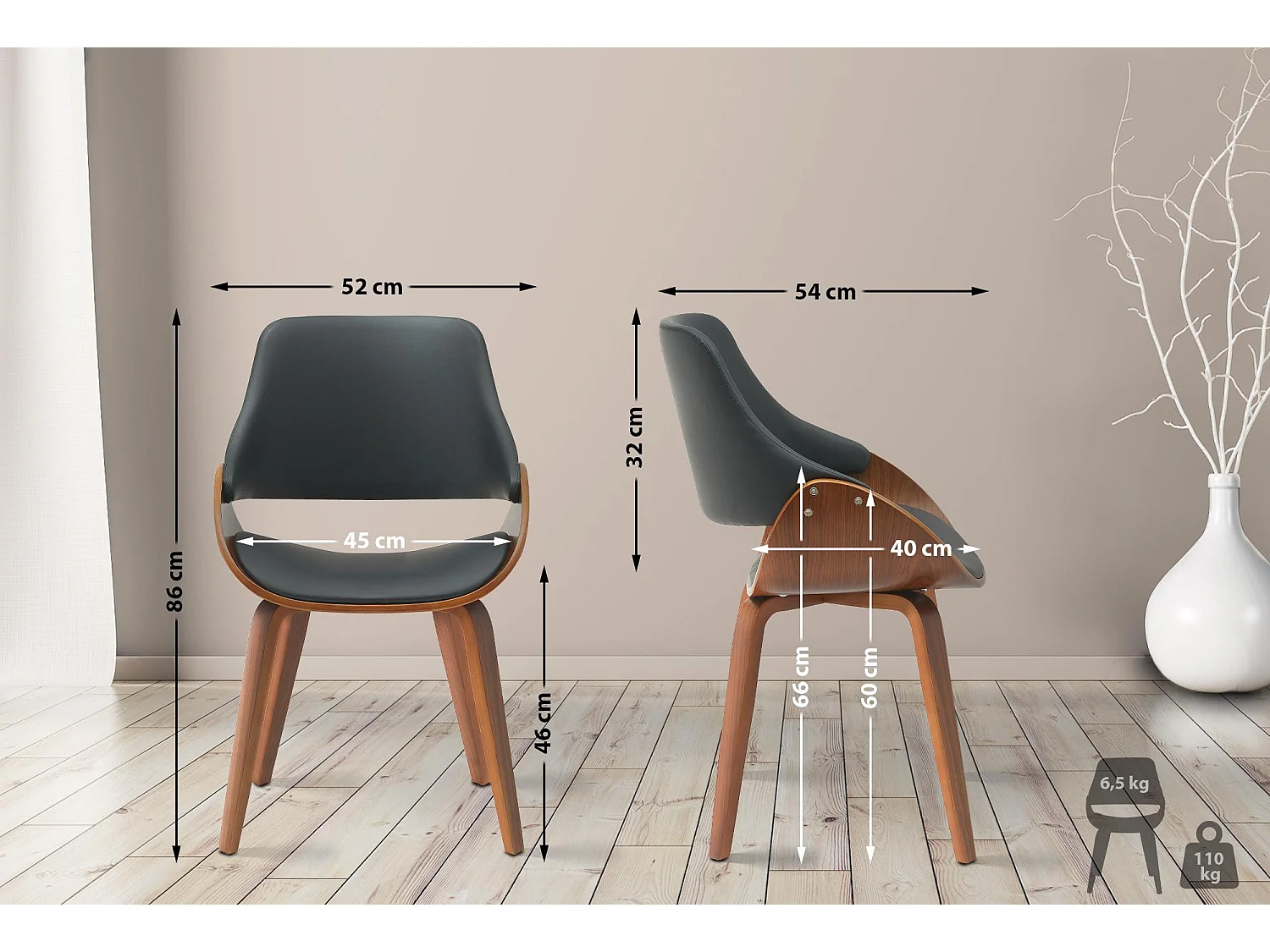 chaise salle à manger - Similicuir - Noyer / Noir - Vangale