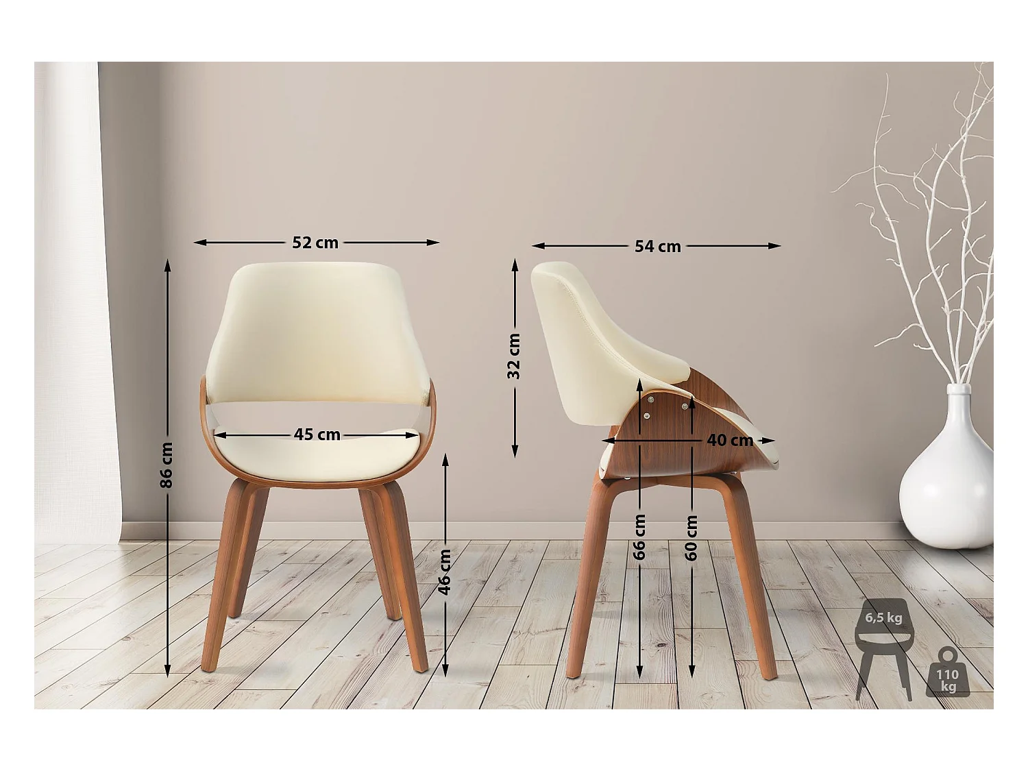 chaise salle à manger - Similicuir - Noyer / Crème - Vangale