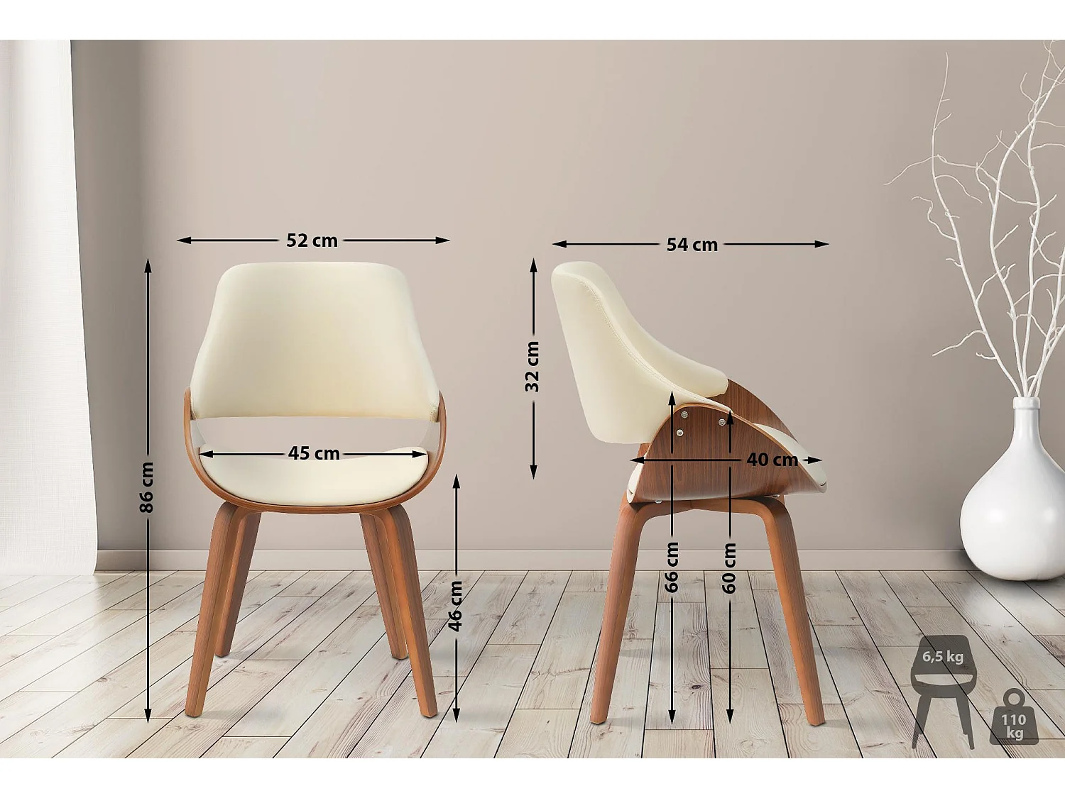 chaise salle à manger - Similicuir - Noyer / Crème - Vangale