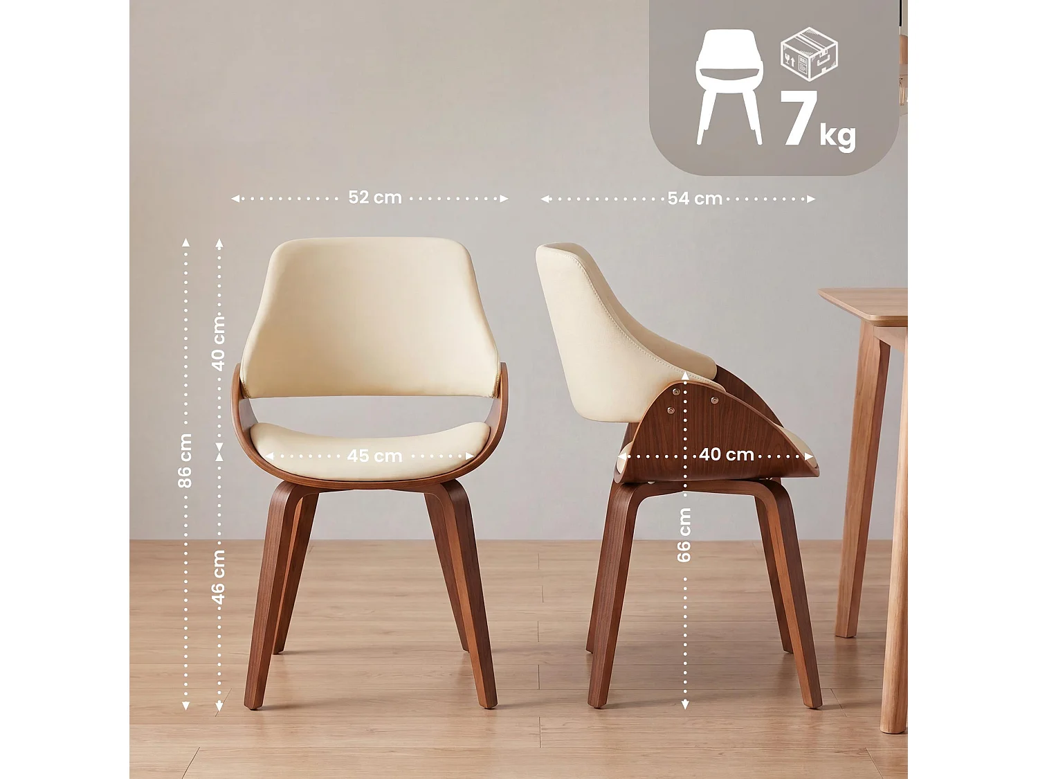 chaise salle à manger - Similicuir - Noyer / Crème - Vangale