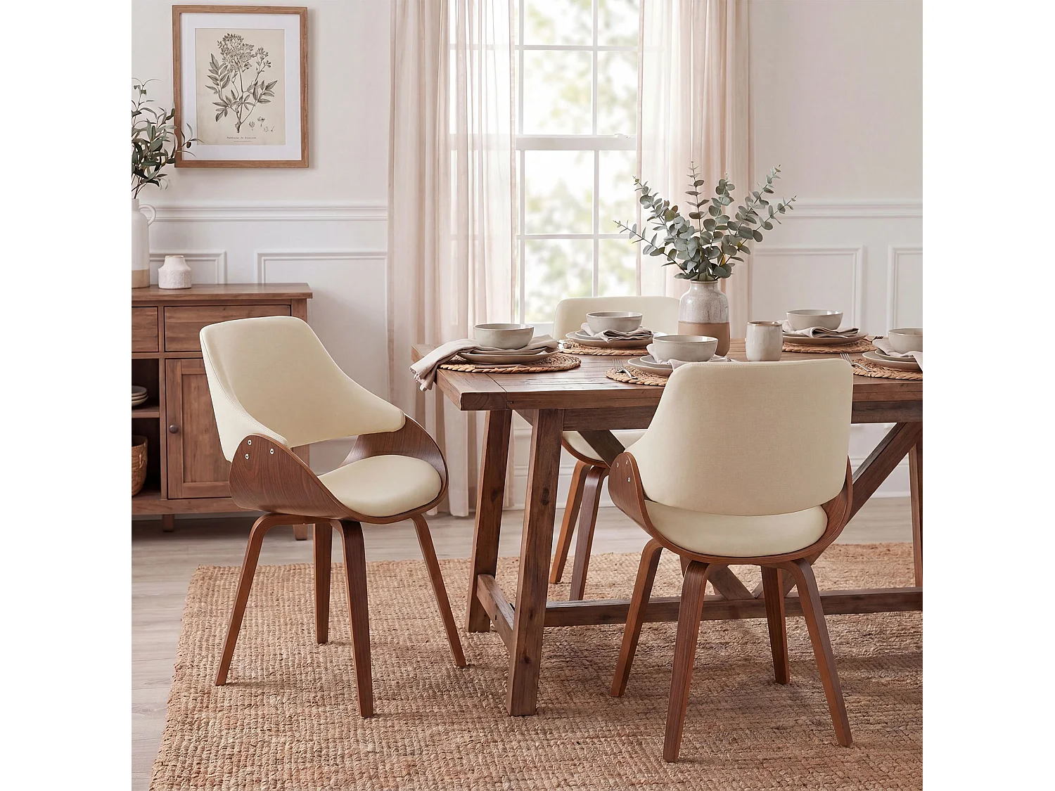 chaise salle à manger - Similicuir - Noyer / Crème - Vangale