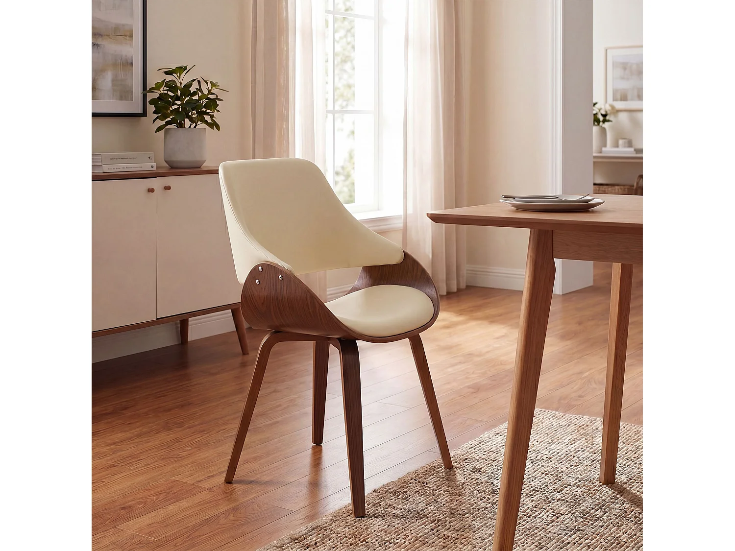 chaise salle à manger - Similicuir - Noyer / Crème - Vangale