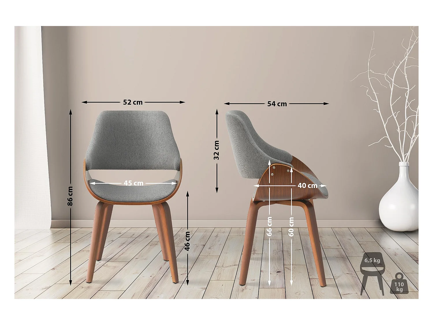 chaise salle à manger - Tissu - Noyer / Gris foncé - Vangale