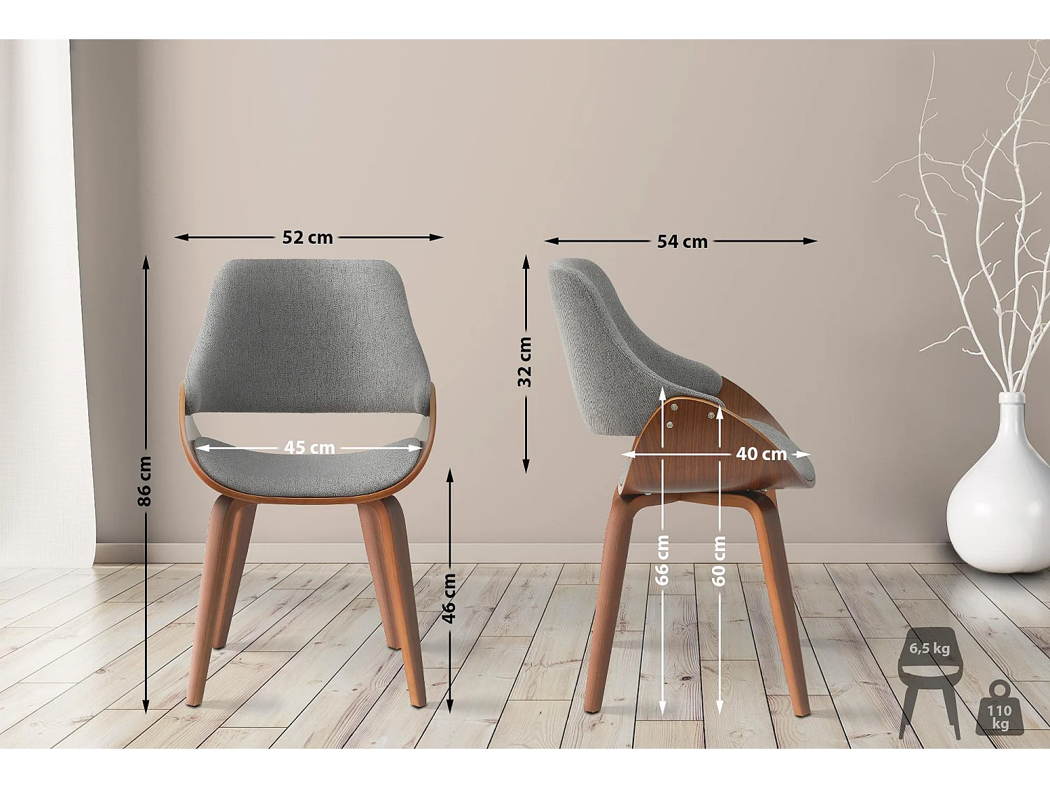 chaise salle à manger - Tissu - Noyer / Gris foncé - Vangale