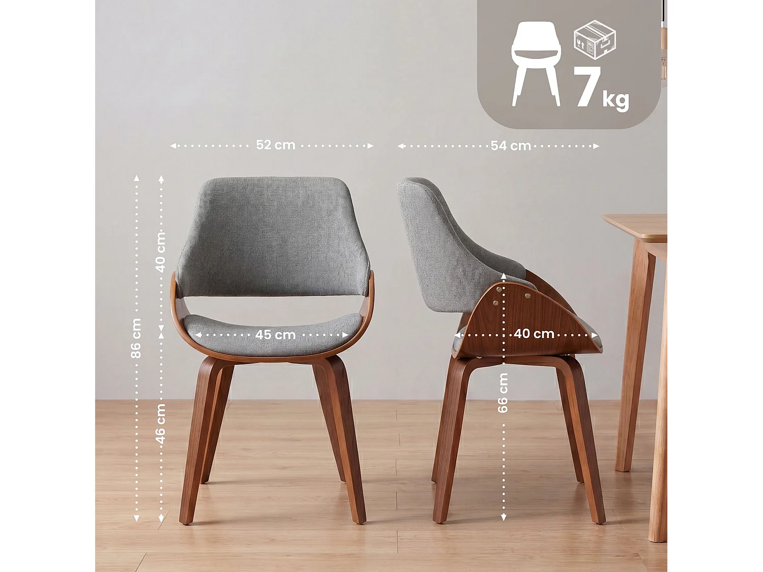chaise salle à manger - Tissu - Noyer / Gris foncé - Vangale
