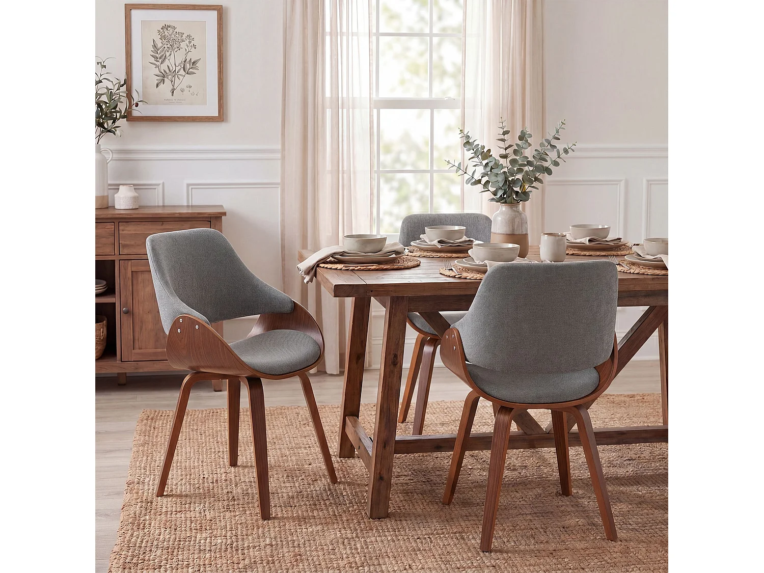 chaise salle à manger - Tissu - Noyer / Gris foncé - Vangale