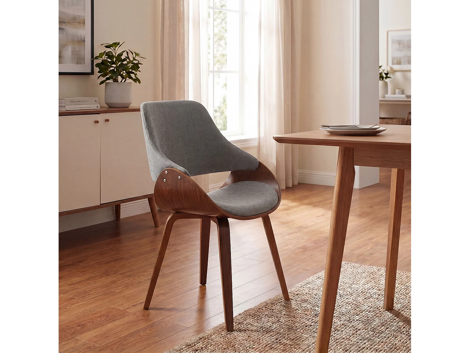 chaise salle à manger - Tissu - Noyer / Gris foncé - Vangale