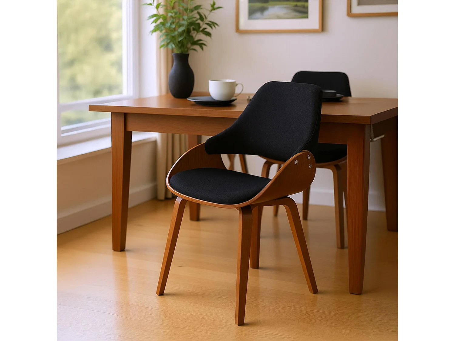 chaise salle à manger - Tissu - Noyer / Noir - Vangale