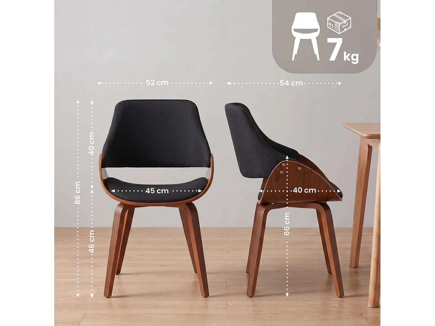 chaise salle à manger - Tissu - Noyer / Noir - Vangale