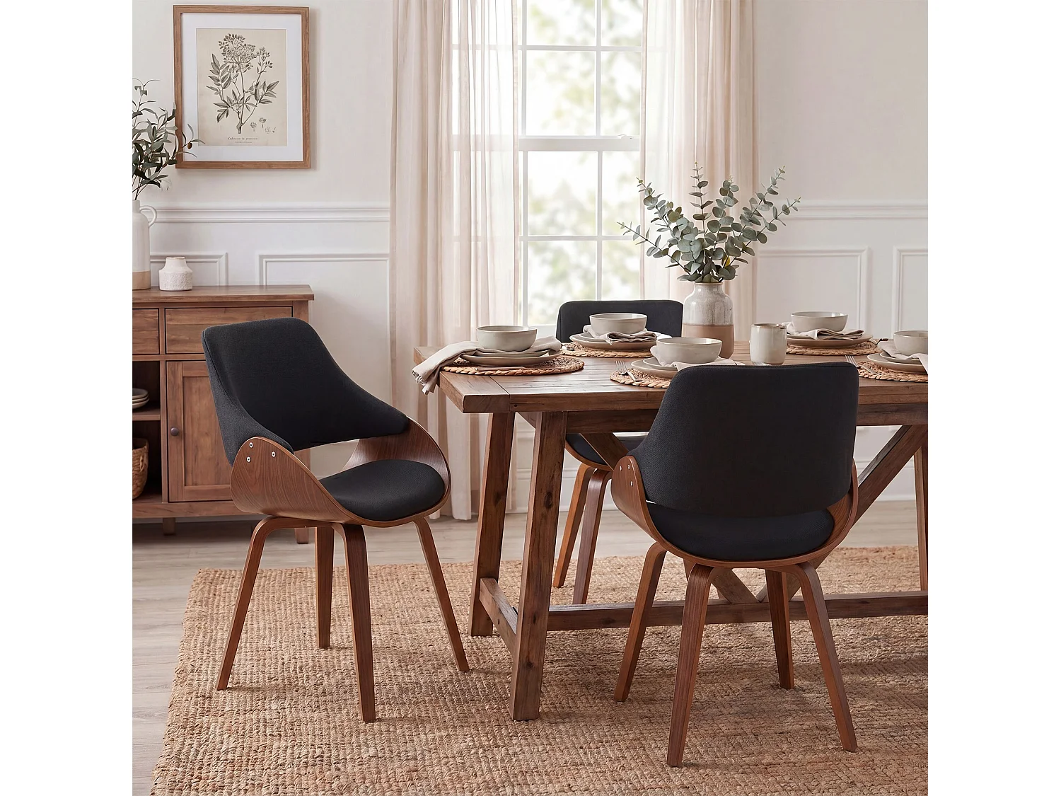 chaise salle à manger - Tissu - Noyer / Noir - Vangale