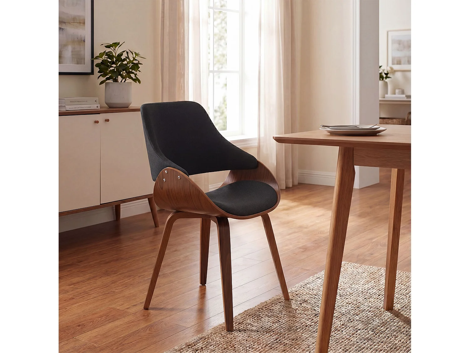 chaise salle à manger - Tissu - Noyer / Noir - Vangale