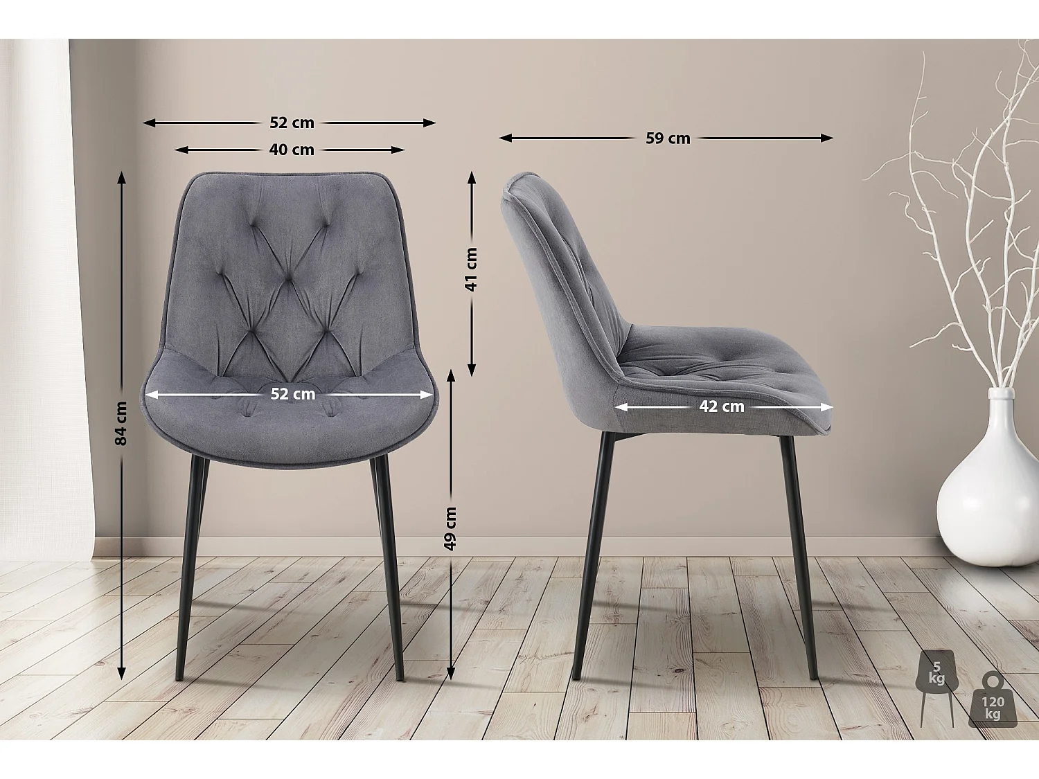 chaise salle à manger - Velours - Gris foncé - Wallace