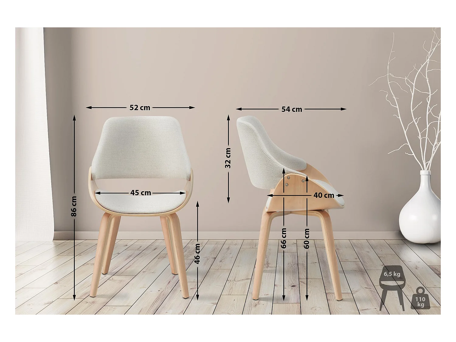 chaise salle à manger - Tissu - Nature / Crème - Vangale