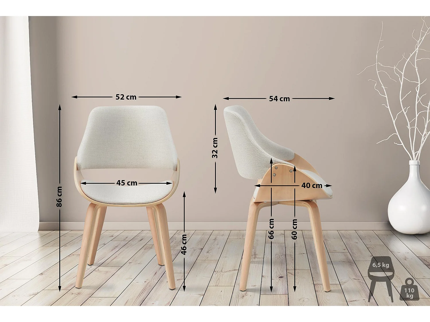 chaise salle à manger - Tissu - Nature / Crème - Vangale