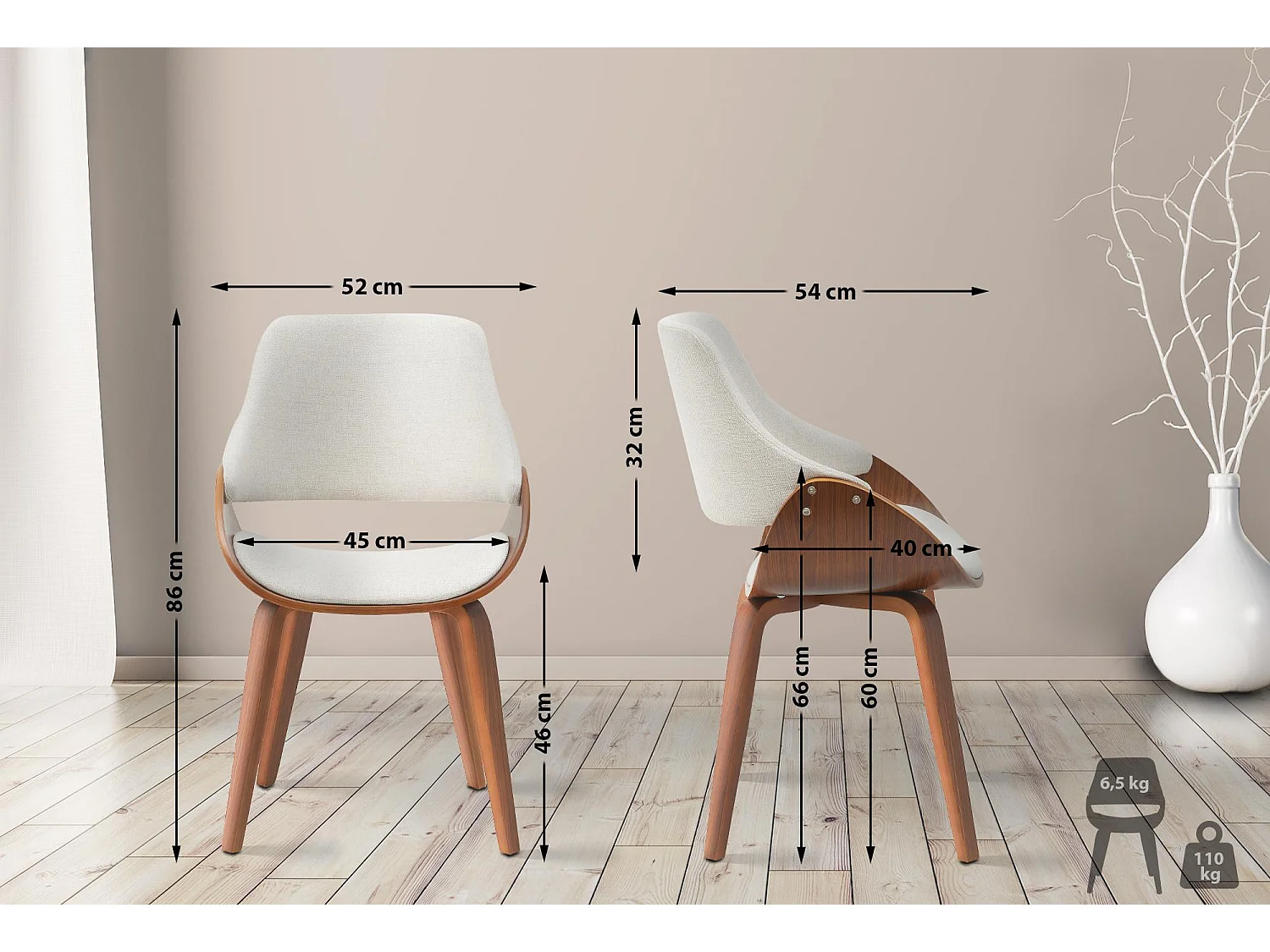 chaise salle à manger - Tissu - Noyer / Crème - Vangale