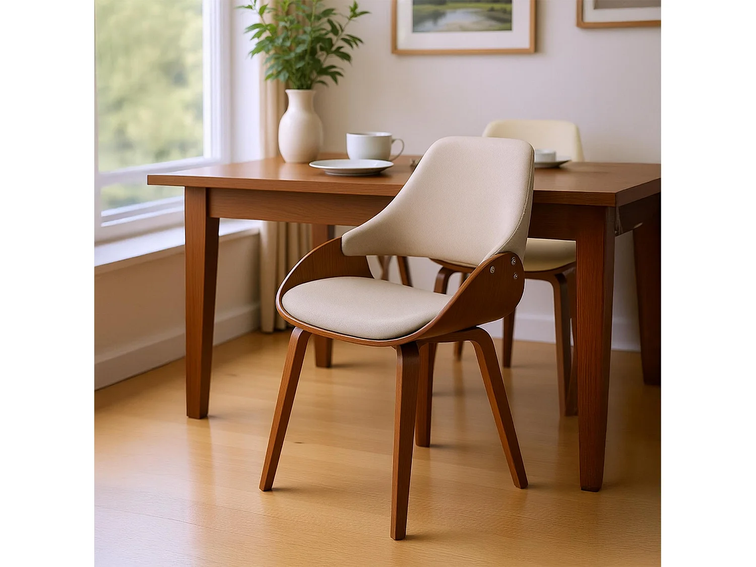 chaise salle à manger - Tissu - Noyer / Crème - Vangale