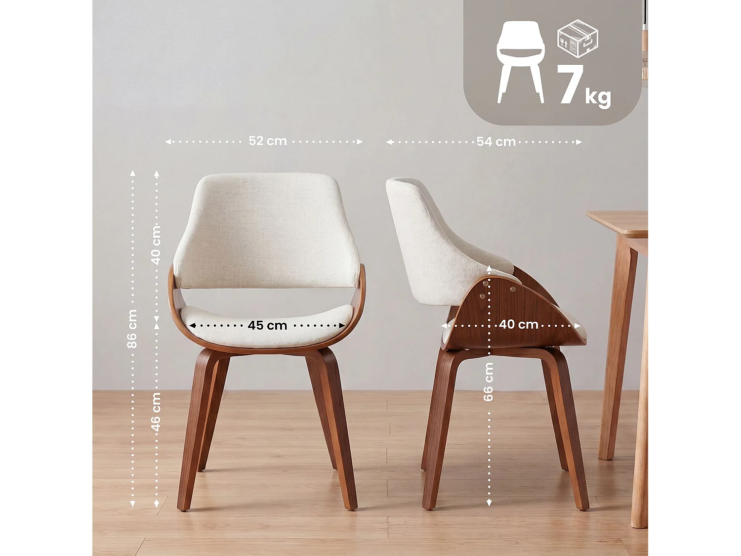 chaise salle à manger - Tissu - Noyer / Crème - Vangale