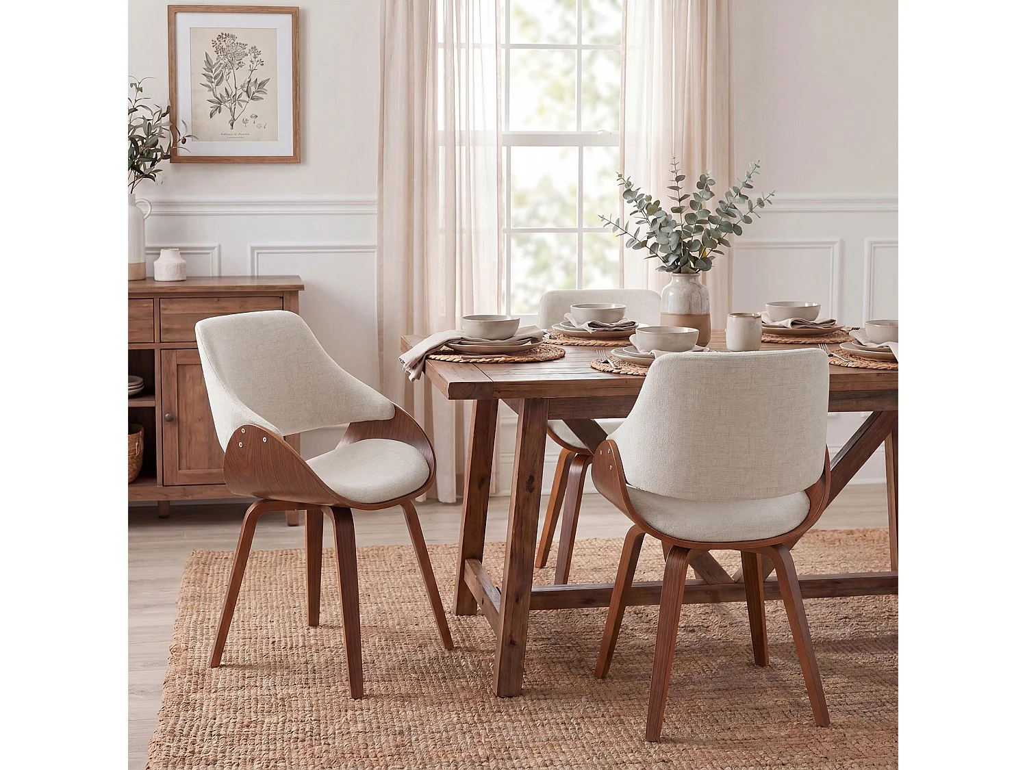 chaise salle à manger - Tissu - Noyer / Crème - Vangale
