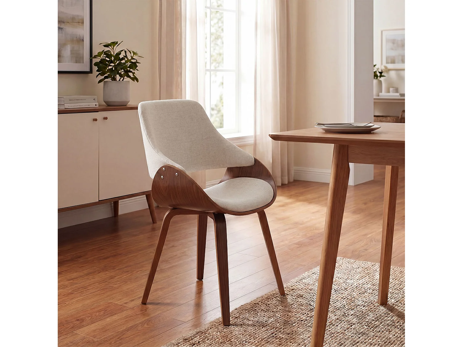 chaise salle à manger - Tissu - Noyer / Crème - Vangale