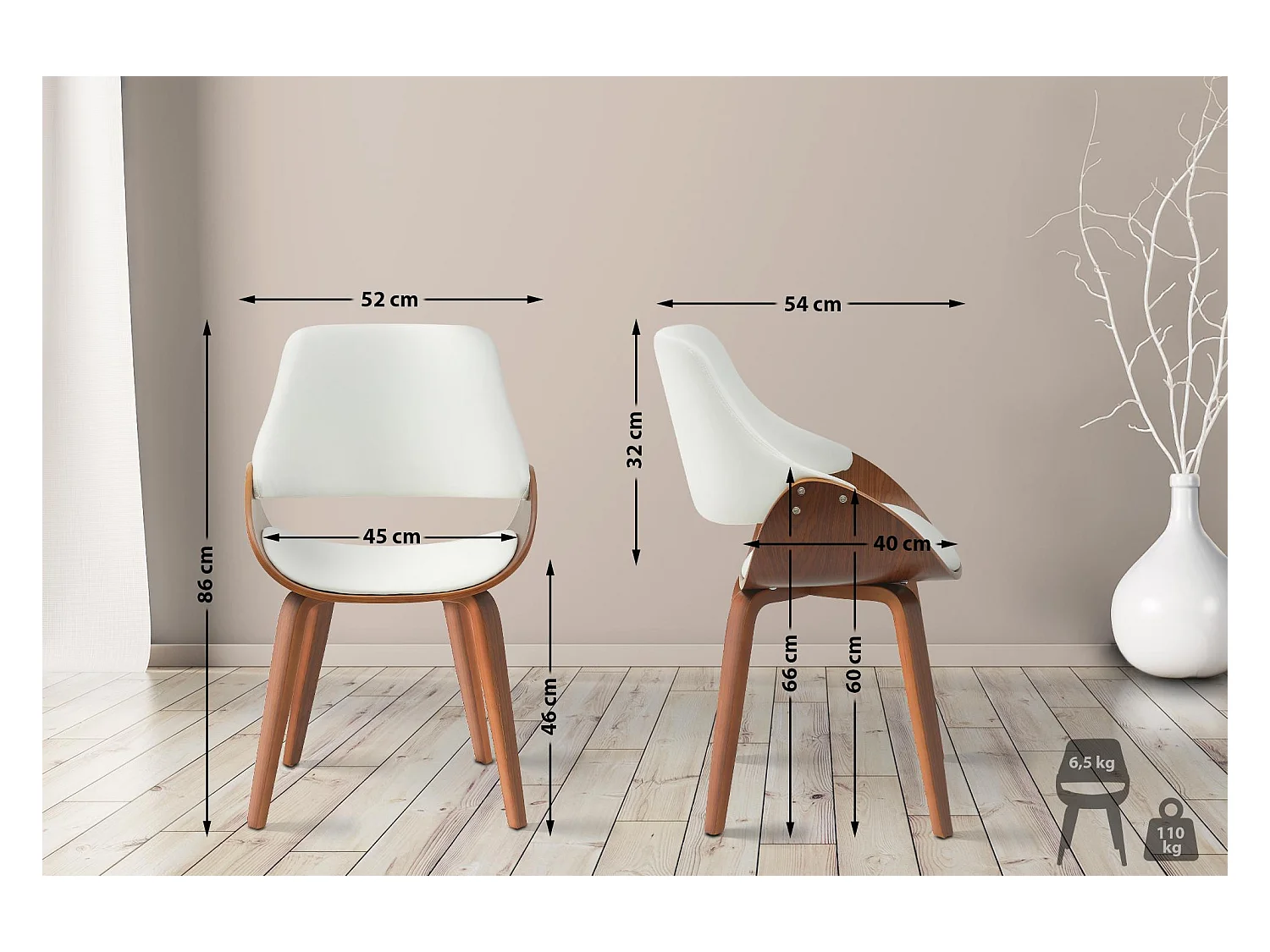 chaise salle à manger - Similicuir - Noyer / Blanc - Vangale